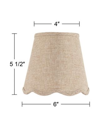 Set of 2 Scalloped Empire Lamp Shades Fawn Small 4" Top x 6" Bottom x 5.5" High Candle Clip Harp and Finial Fitting