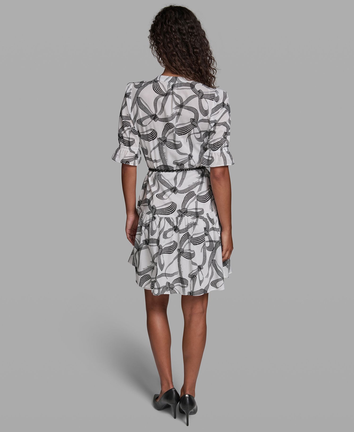 Women's Printed Belt Collared Dress