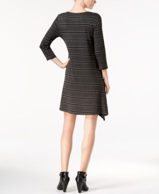 navy blue dress for baby girl Topshop knit plated vertical stripes midi dress with asymmetric hem in black  and white main image 1
