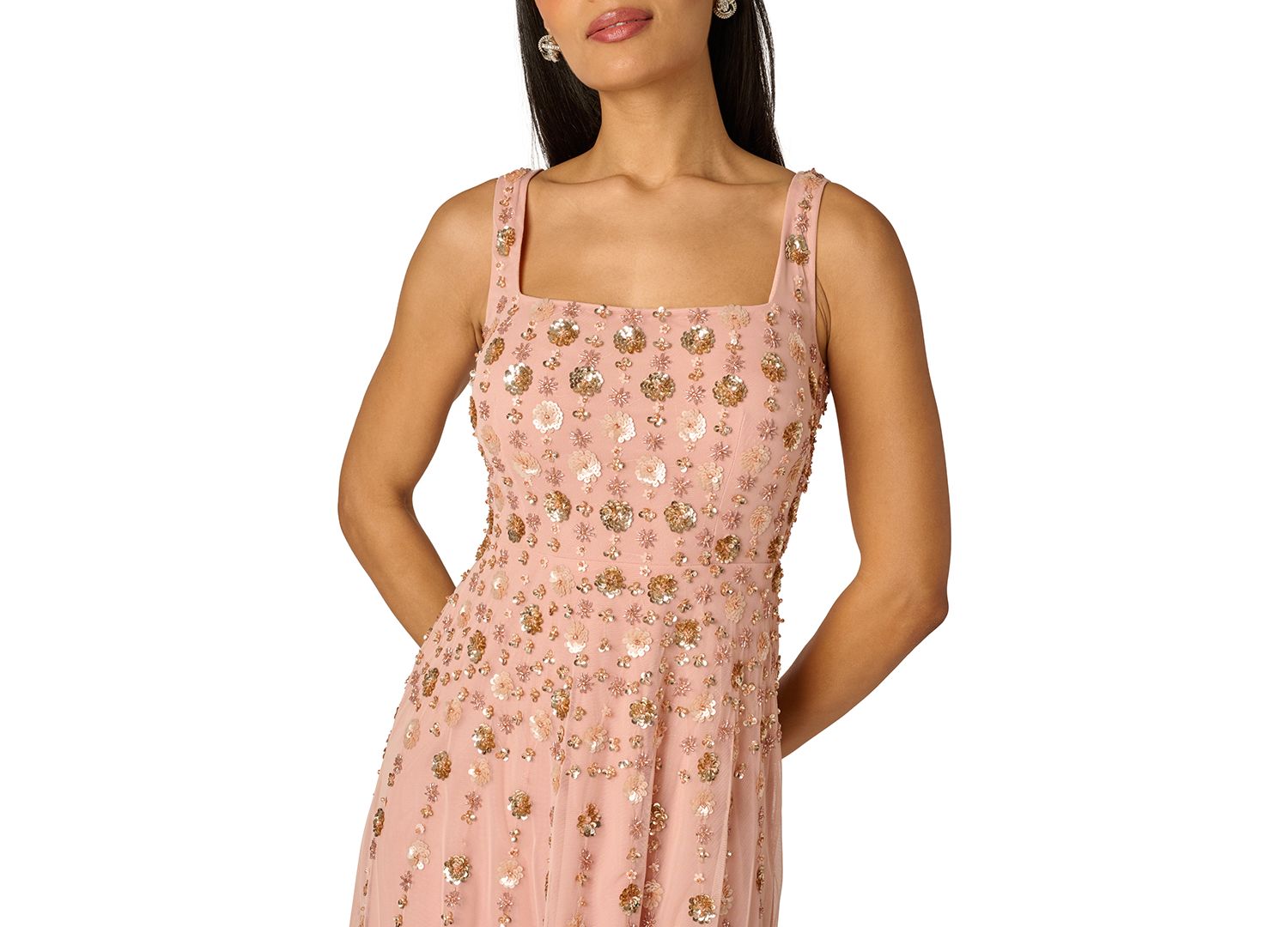 Women's Beaded Mesh Knee-Length Dress