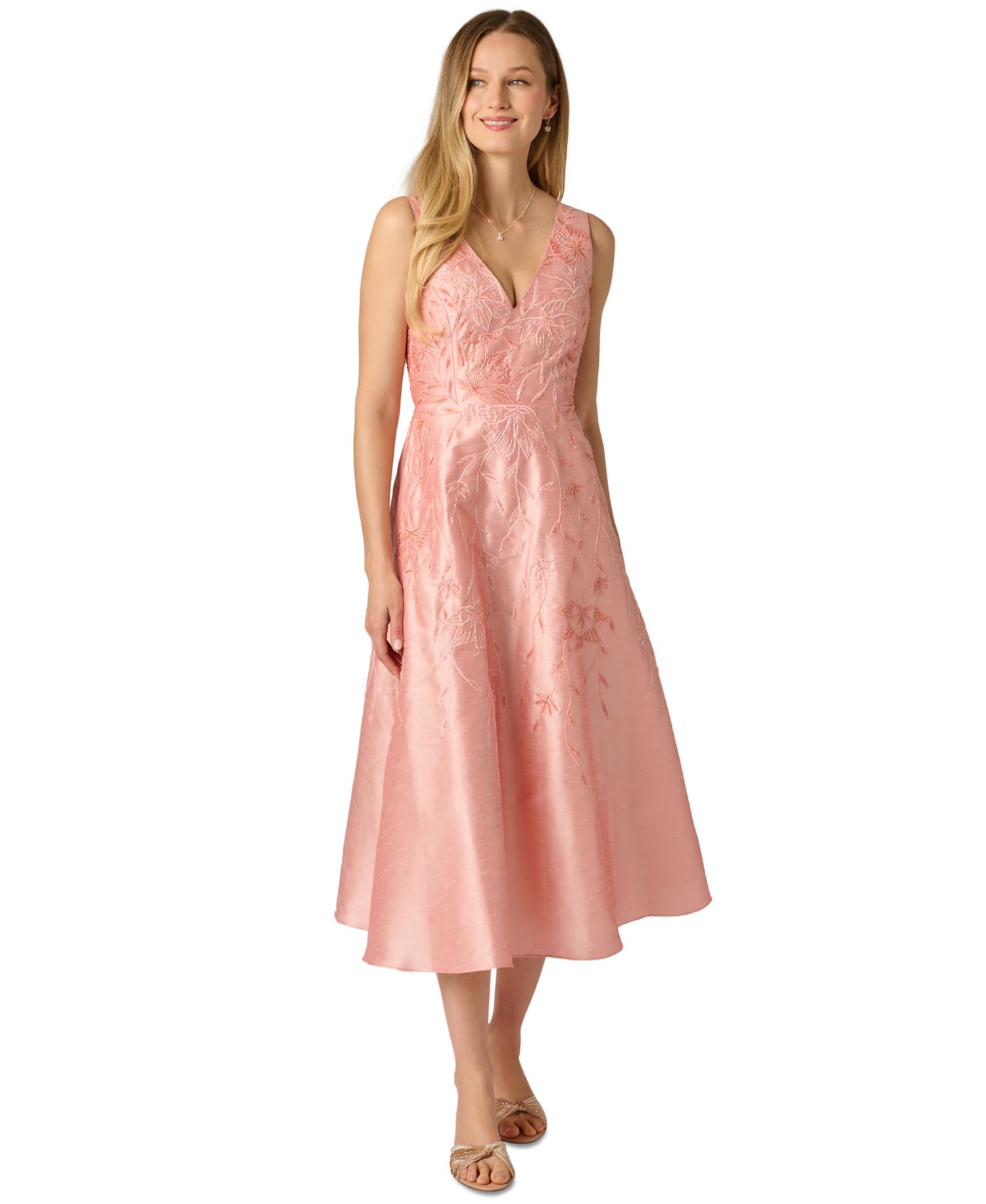 Women's Floral Embroidered A-Line Midi Dress