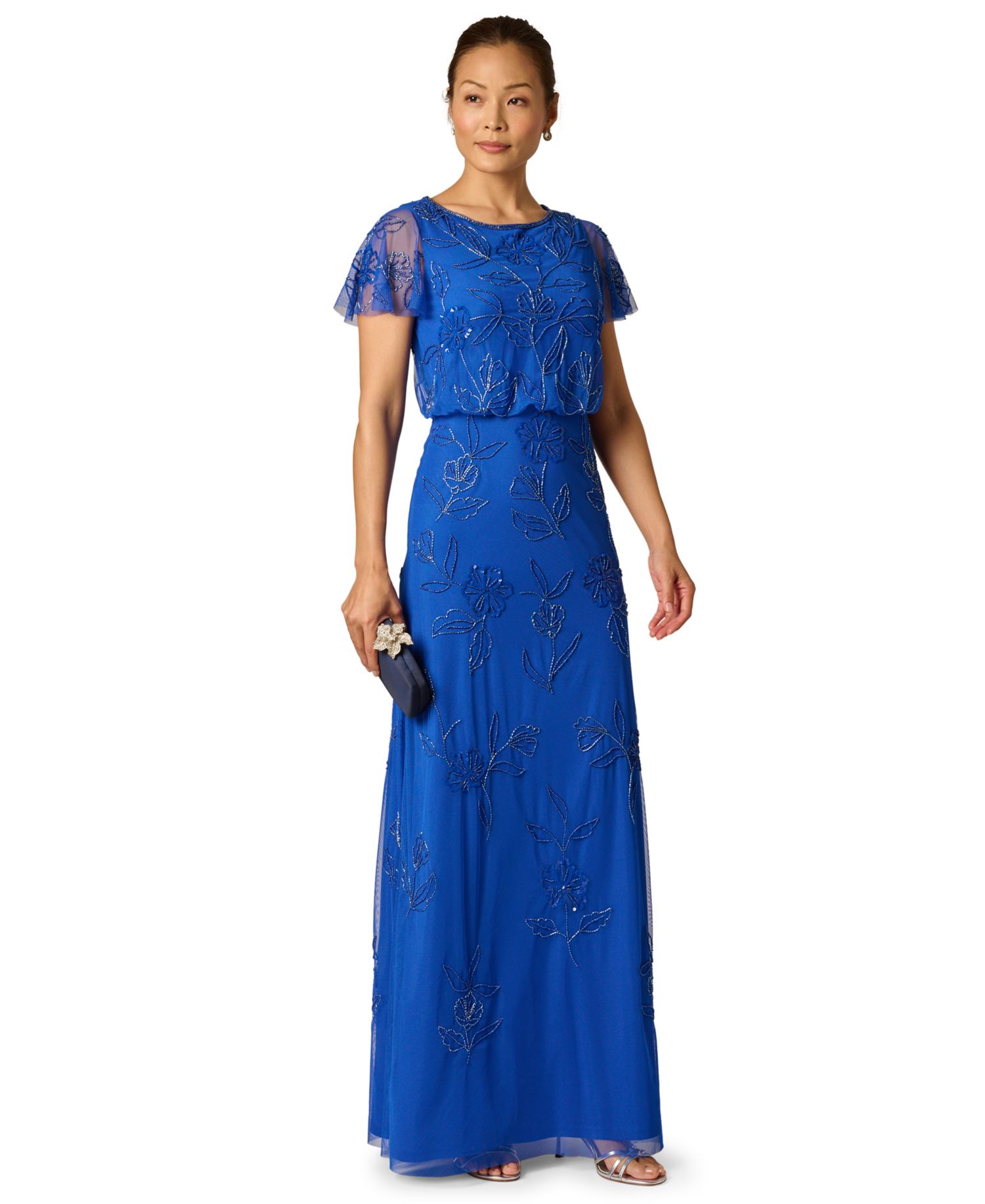 Women's Beaded Blouson Flutter-Sleeve Dress