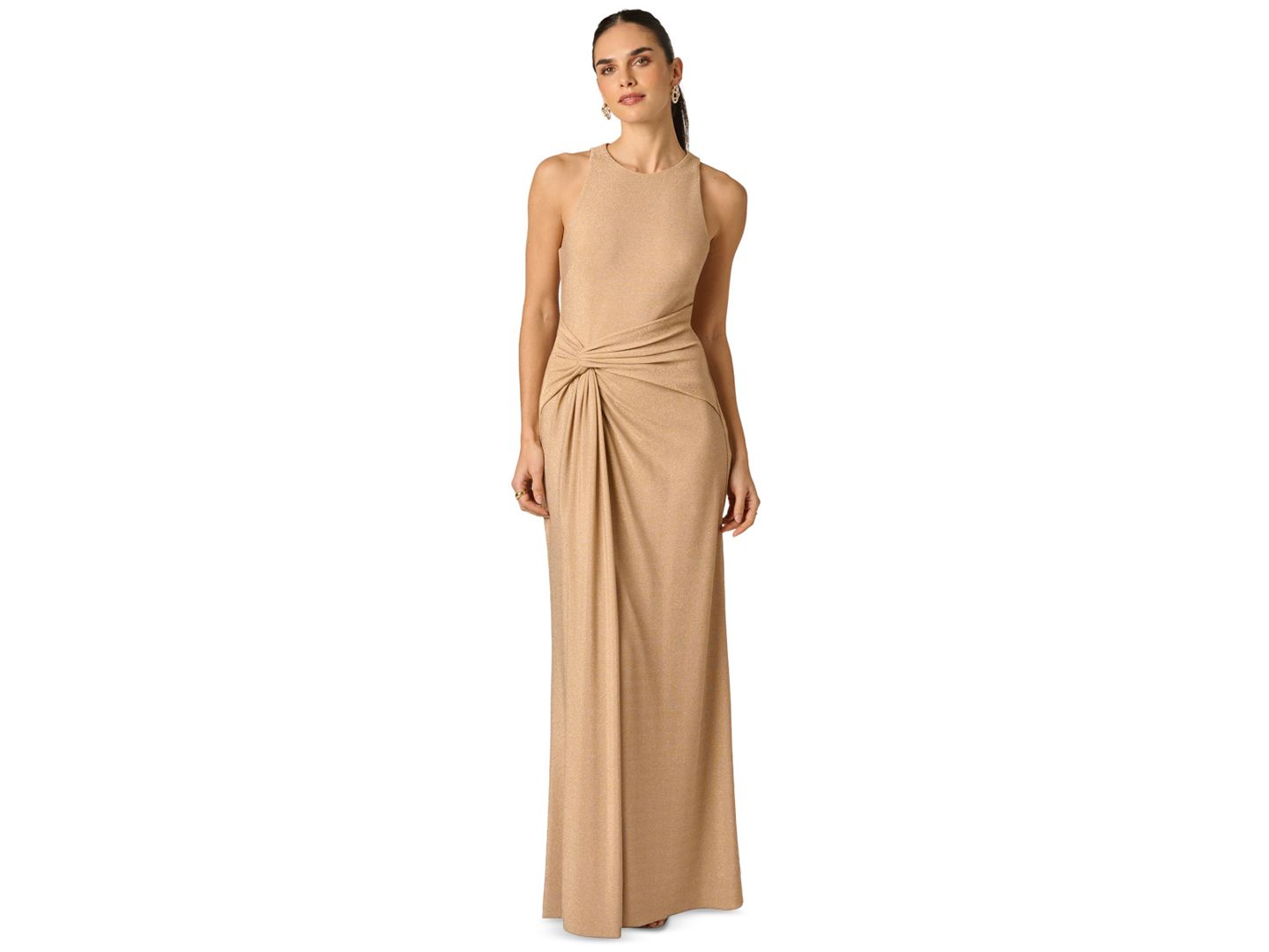 Женские платья Adrianna Metallic Stretch Knit Draped Gown, цвет: Светлый золотой — фото 1