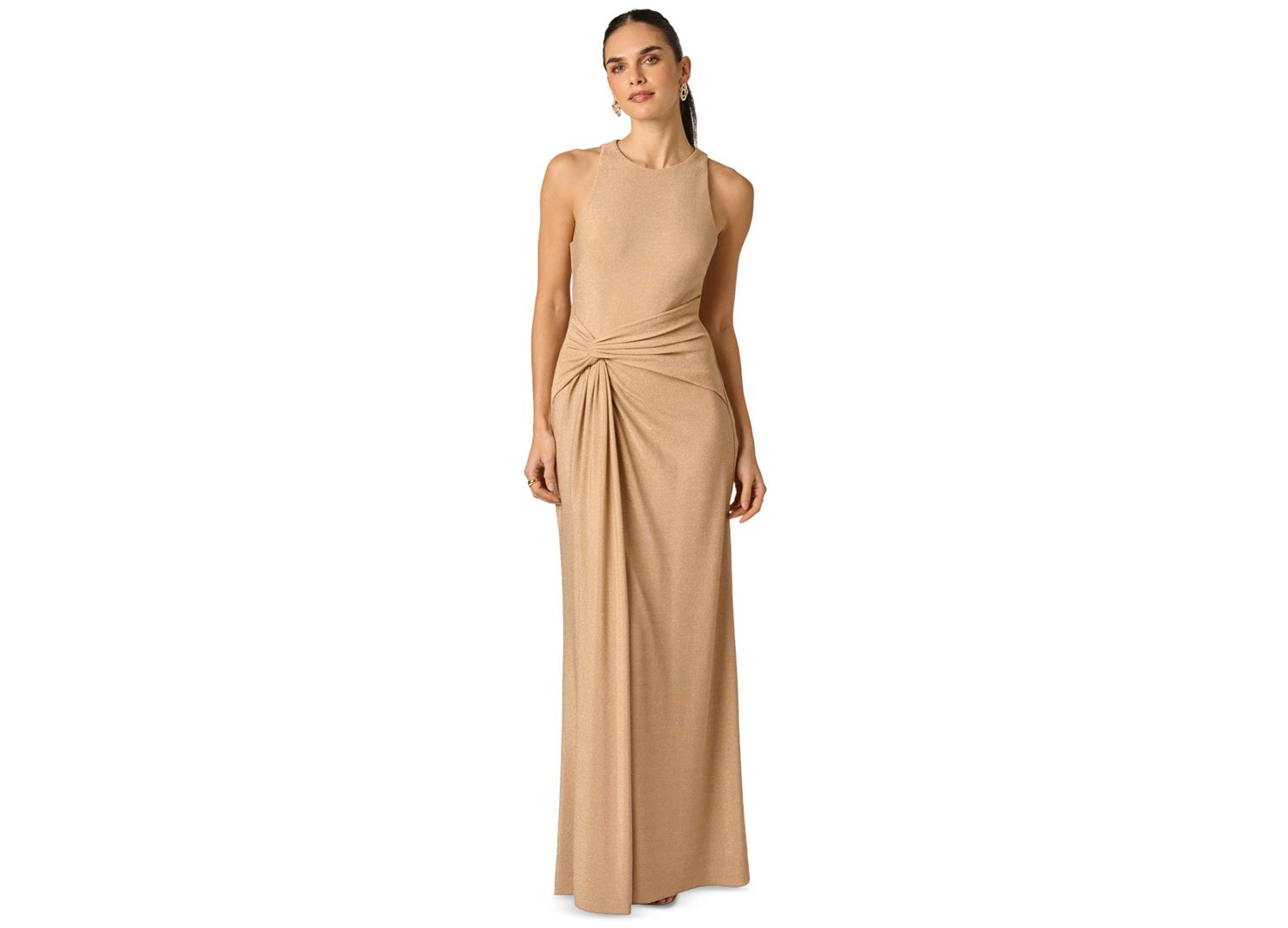 Women's Metallic Stretch Knit Draped Gown