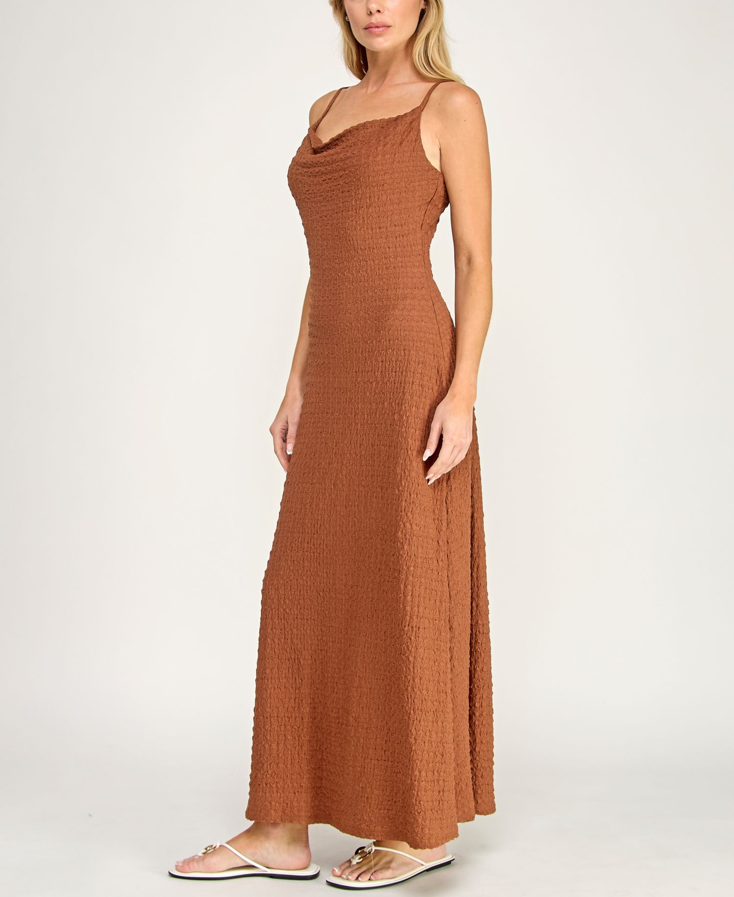 Juniors' Sleeveless Cowl Neck Maxi Dress