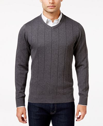 John Ashford Men's Big and Tall V-Neck Striped-Texture Sweater, Only At Macy's