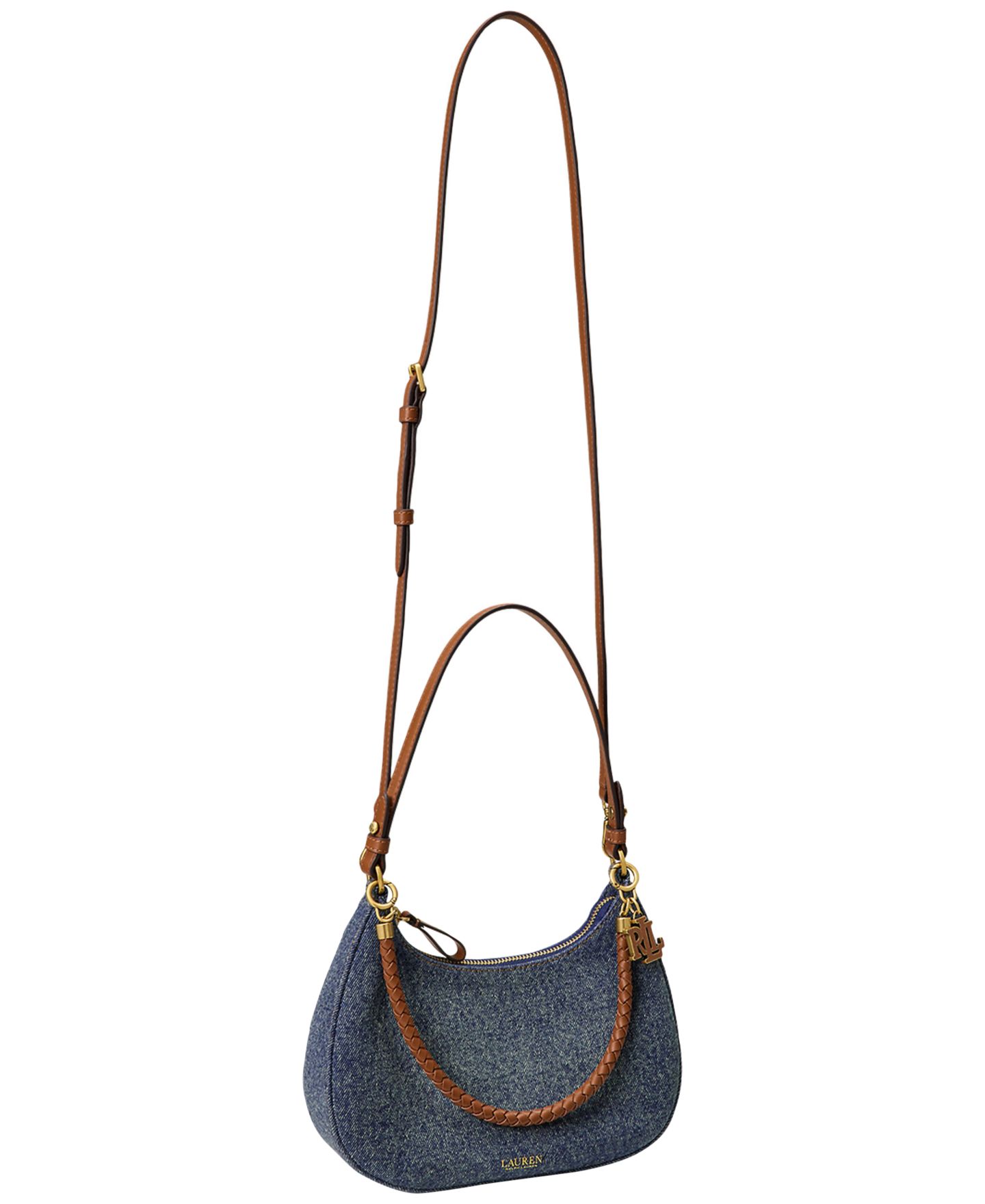 Женская сумка Lauren Ralph Lauren Marcy Denim Medium Shoulder, цвет: Синий / Рыжевато-коричневый — фото 5