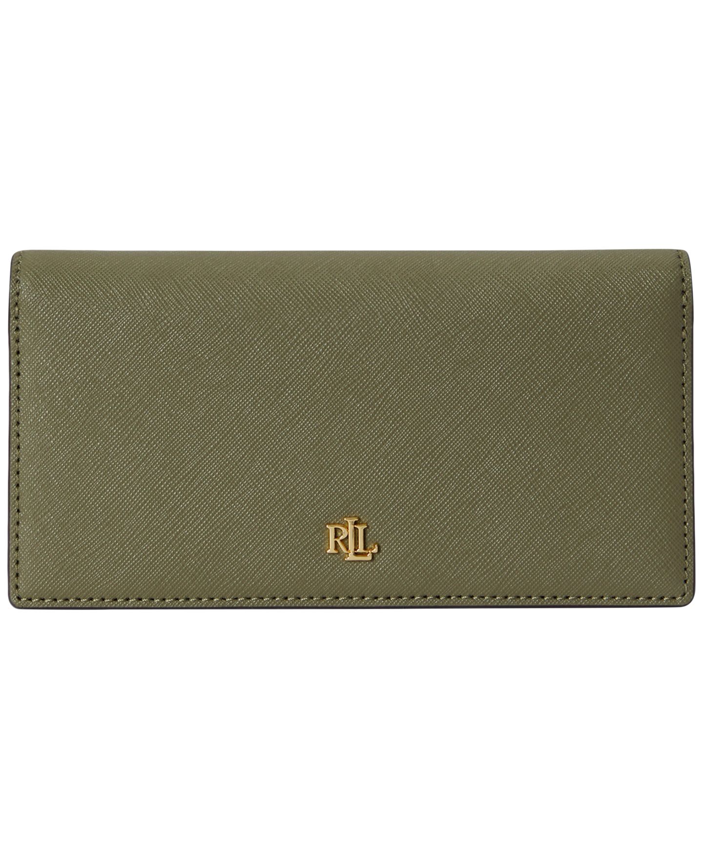 Женский кошелёк Lauren Ralph Lauren Crosshatch Leather Slim Mini Snap Closure Wallet, цвет: Шалфейный зелёный — фото 1