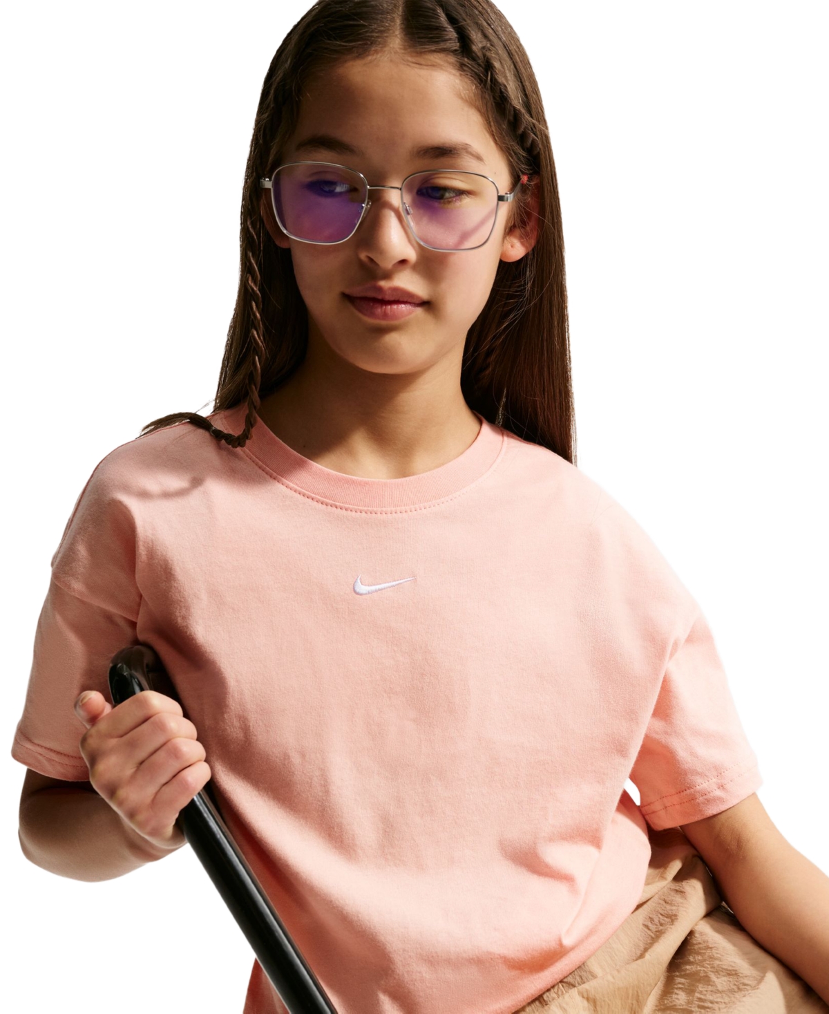 Nike Big Girls Sportswear Essential Cotton Swoosh Logo T-Shirt