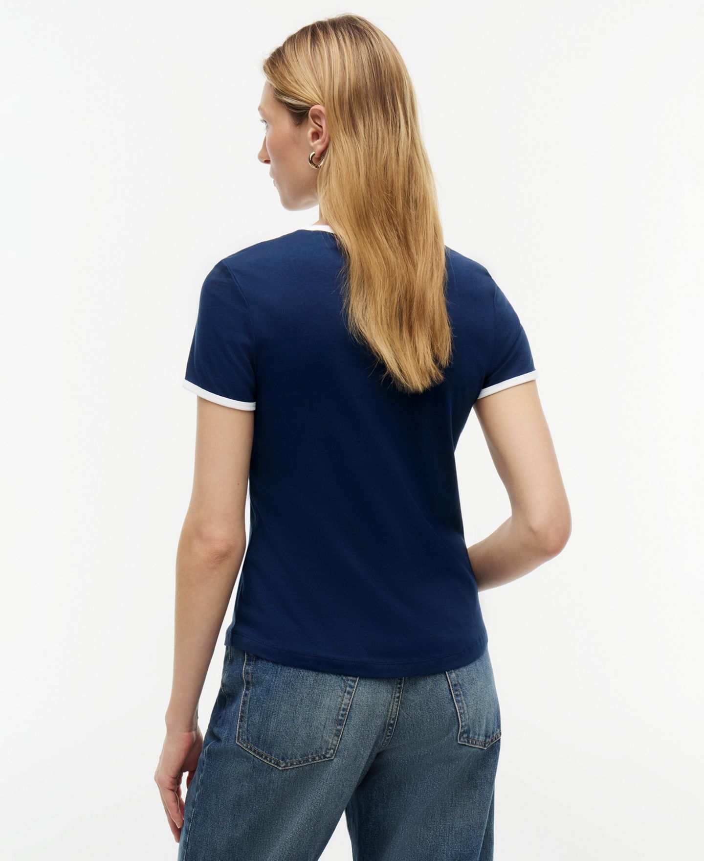 Женская футболка Tommy Hilfiger Crewneck Ringer Trim Cotton, цвет: Тёмный ночной тёмно-синий — фото 4