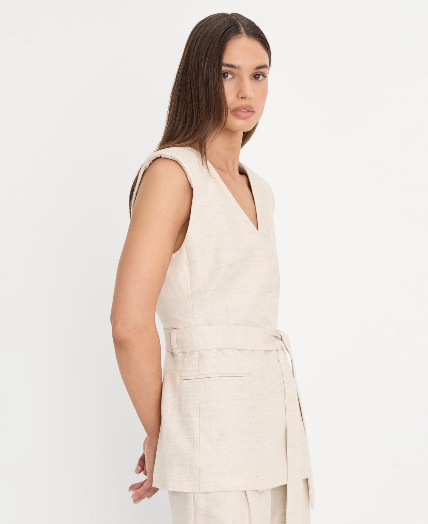 Women's Linen Sleeveless Belted Vest