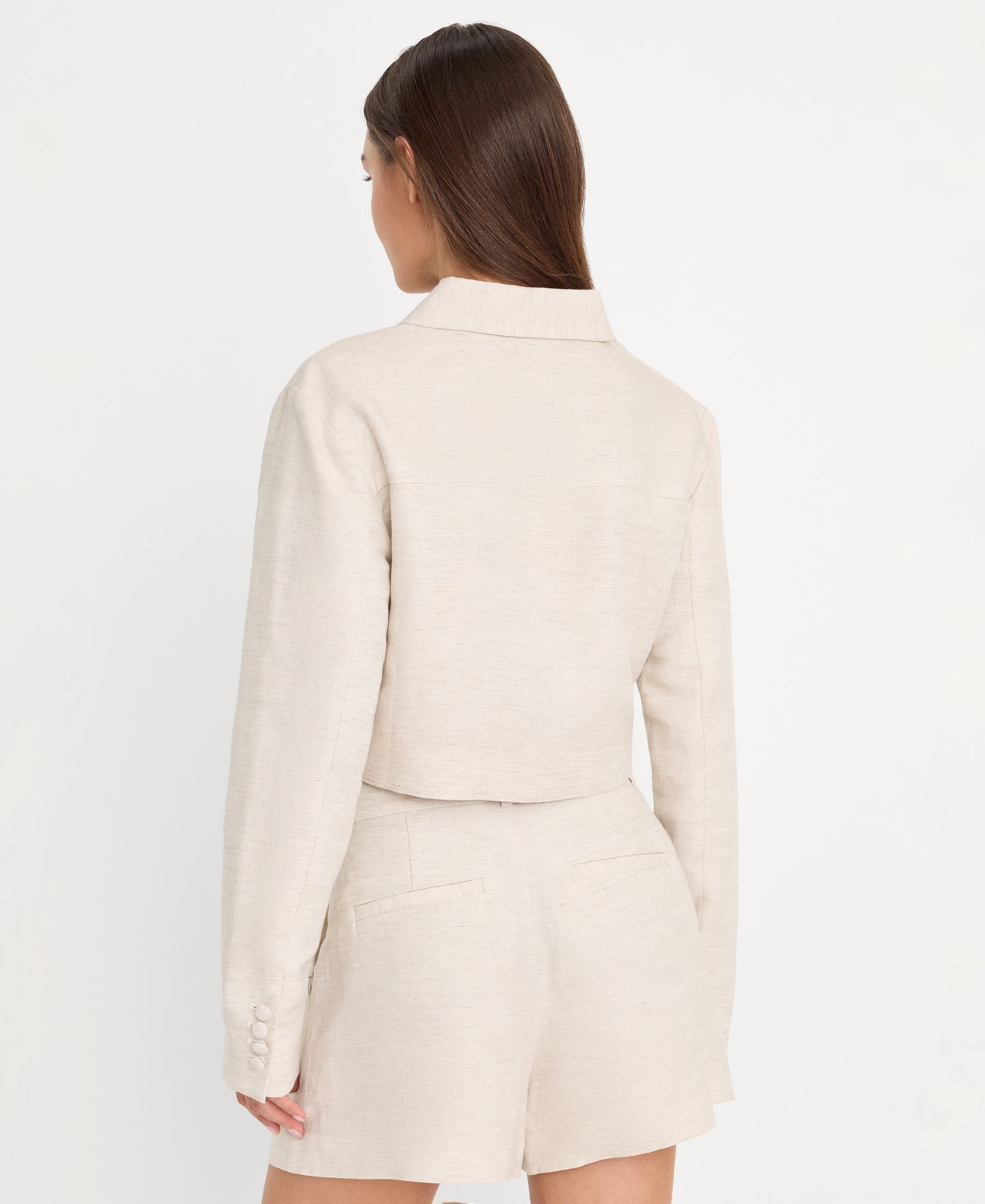 Женская куртка Good American Linen Button-Front Cropped Jacket, цвет: Овсяный — фото 4