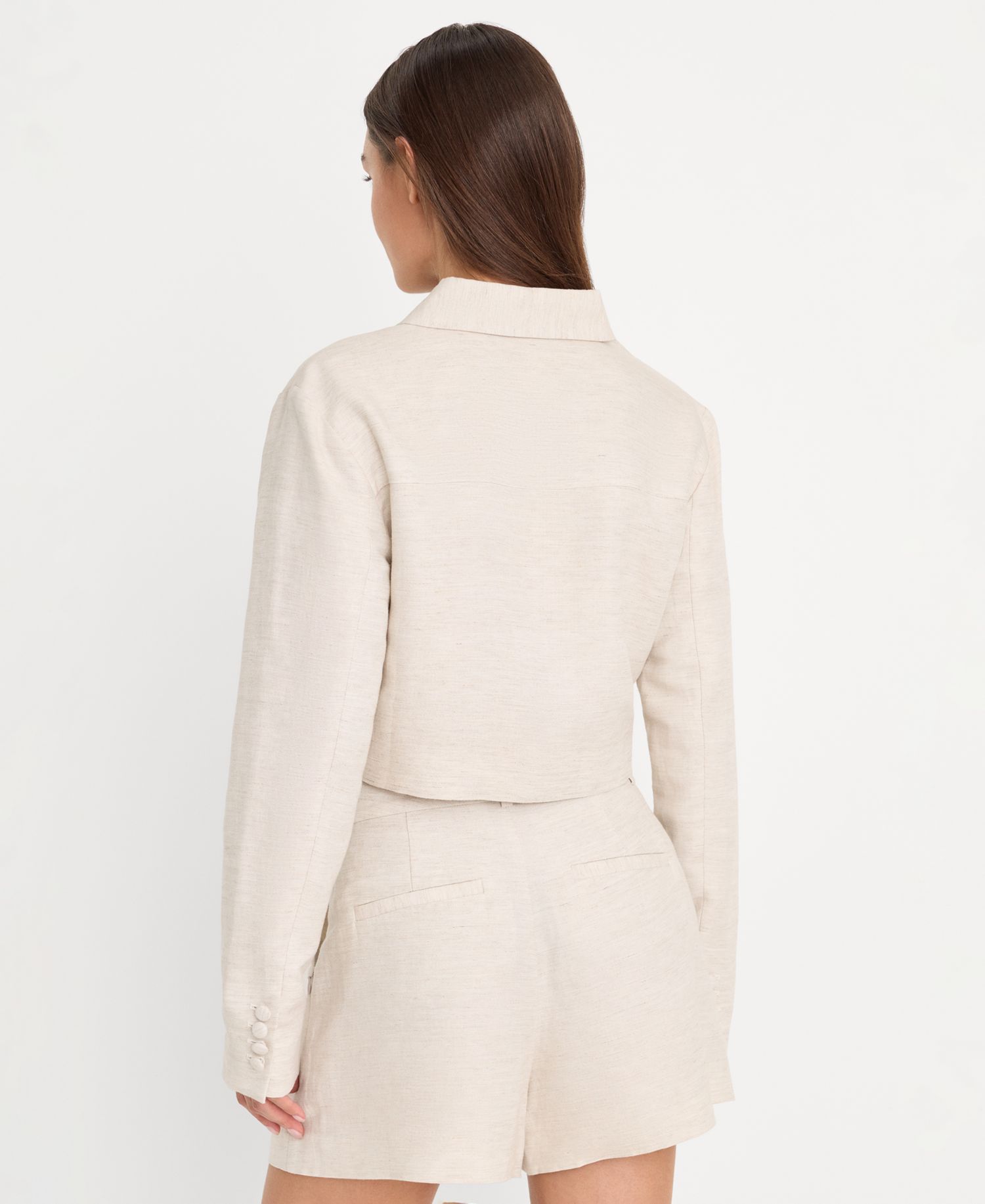 Women's Linen Button-Front Cropped Jacket