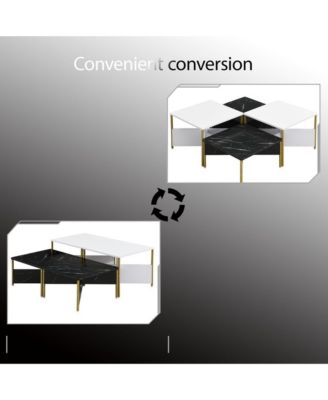 Mid-Century Square Nesting Coffee Table Set of 4, Adjustable Combined Center Table for Home Living Room Decor