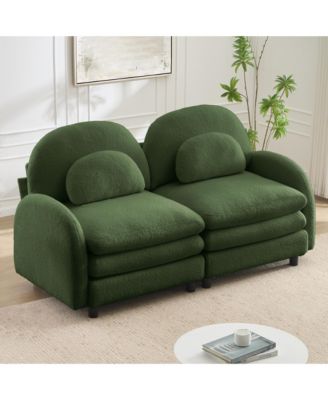 Modern Modular 2-Seater Teddy Sofa, Curved Back and Armrest Design with Matching Curved Lumbar Pillows for Home Living Space