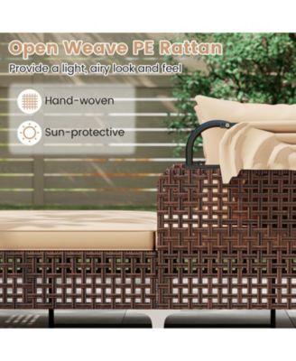 PE Wicker Patio Daybed Lounger with Retractable Canopy