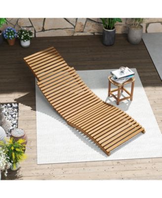 Teak Wood Folding Patio Chaise Lounge with Slatted Seat