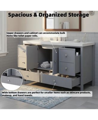 60 Inch Modern Bathroom Vanity with Countertop, Soft Close Drawers and Ample Storage, Freestanding Cabinet for Large Bathrooms