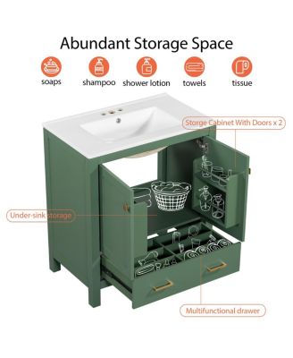 60 Inch Double Bathroom Vanity Set, Freestanding Solid Wood Cabinet with Ceramic Sinks and Soft Close Doors, Modern Storage.