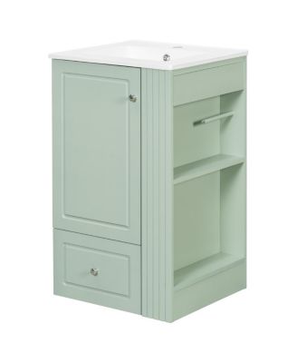 20 Inch Bathroom Vanity with Ceramic Sink, Soft Close Drawer and Side Shelves, Freestanding Storage Cabinet for Small Spaces.