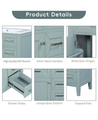 30 Inch Modern Bathroom Vanity Base without Sink, Solid Wood Cabinet with Drawers and Door Shelf, Freestanding Storage.