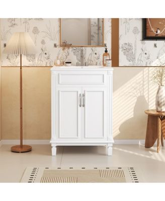 24 Inch Freestanding Bathroom Vanity with Ceramic Sink, Soft Close Storage, Solid Wood Cabinet for Small Spaces.