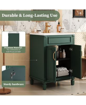 24 Inch Freestanding Bathroom Vanity with Ceramic Sink, Soft Close Storage, Solid Wood Cabinet for Small Spaces.