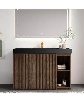 48 Inch Bathroom Vanity with Quartz Sink, Fluted Cabinet, Soft Close Doors and Adjustable Shelves for Large Bathrooms