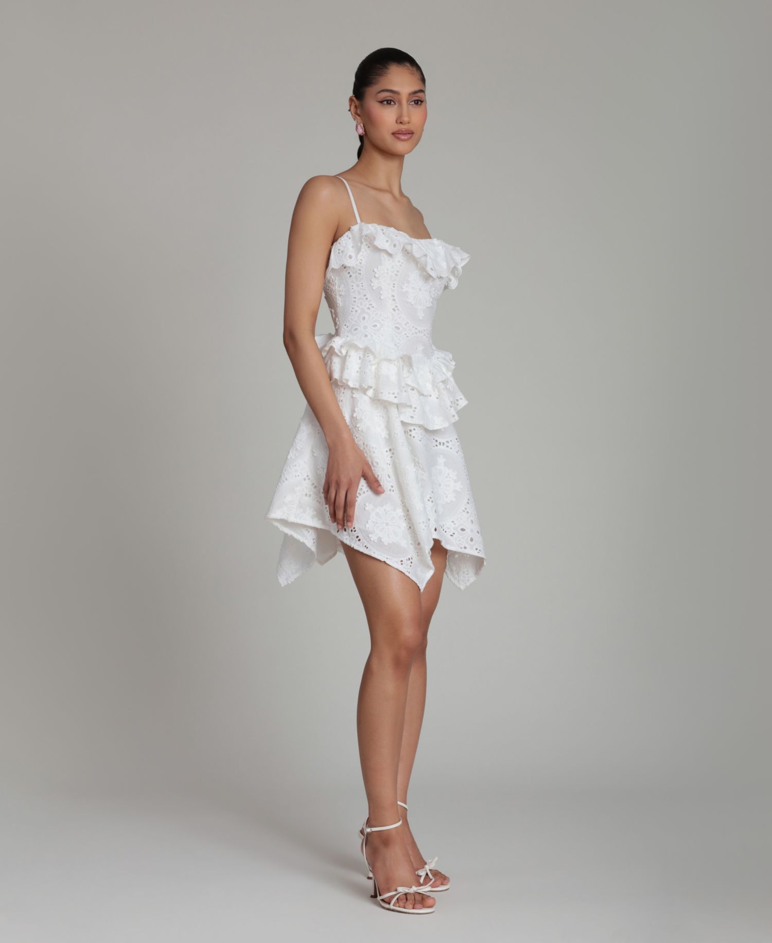 Women's Sweetheart Straps Ruffle Handkerchief Hem Mini Dress