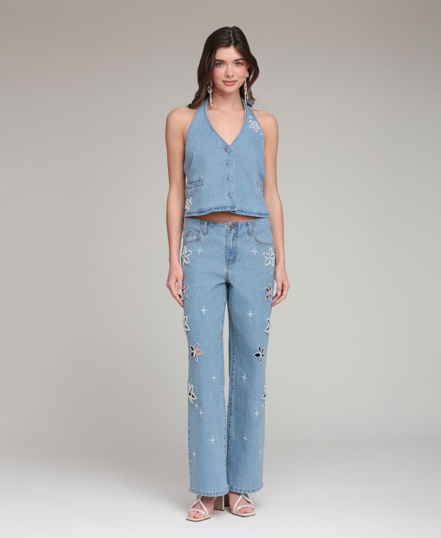 Женские джинсы Avec Les Filles Mid-Rise Floral Cutout, цвет: Варёный — фото 2