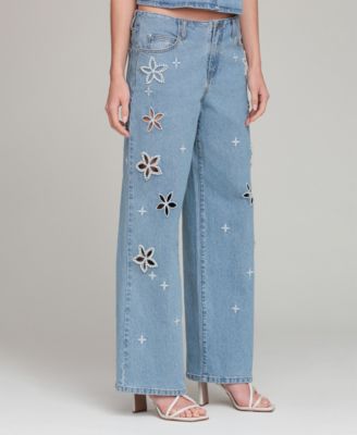 Women's Mid-Rise Floral Cutout Jeans
