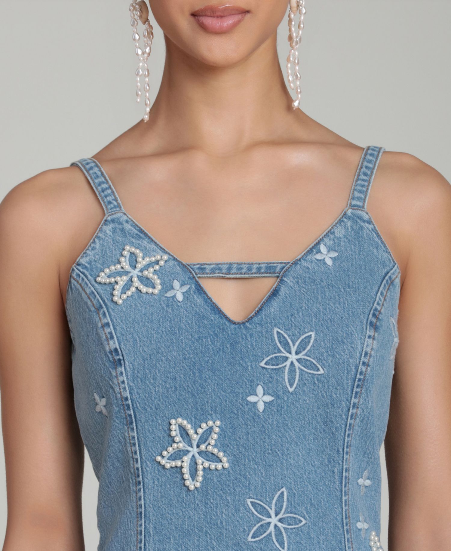 Women's Imitation Pearl Embroidered Detail Mini Dress