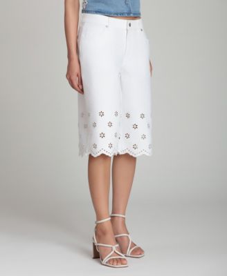 Women's Mid-Rise Floral Cutout Detail Shorts