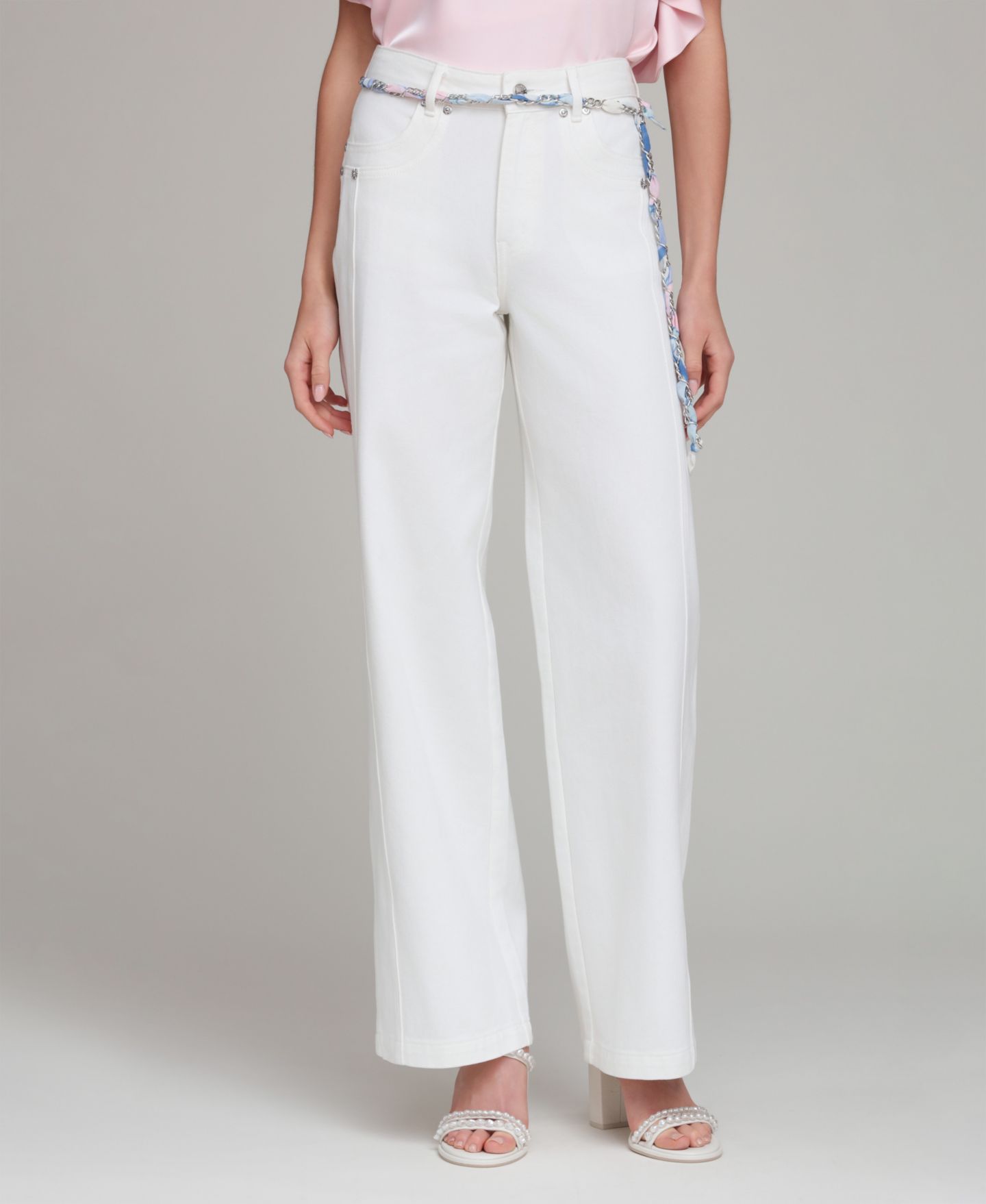 Женские джинсы Avec Les Filles Mid-Rise Wide-Leg Cotton, цвет: Белый — фото 2