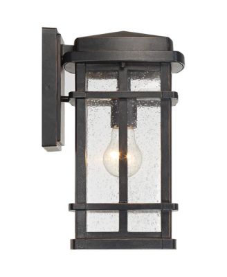 Neri Mission Industrial Outdoor Wall Light Fixtures Set of 2 Oil Rubbed Bronze 12 1/2" Clear Seedy Glass for Exterior