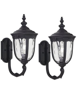 Bellagio Vintage Outdoor Wall Light Fixtures Set of 2 Textured Metal 16 1/2" Clear Hammered Glass Post Exterior Barn