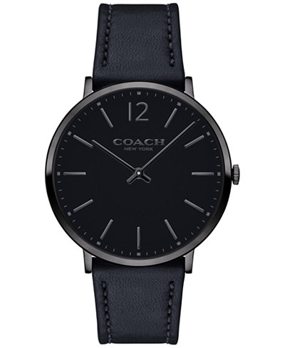 COACH Men's Slim Easton Black Leather Strap Watch 40mm 14602112