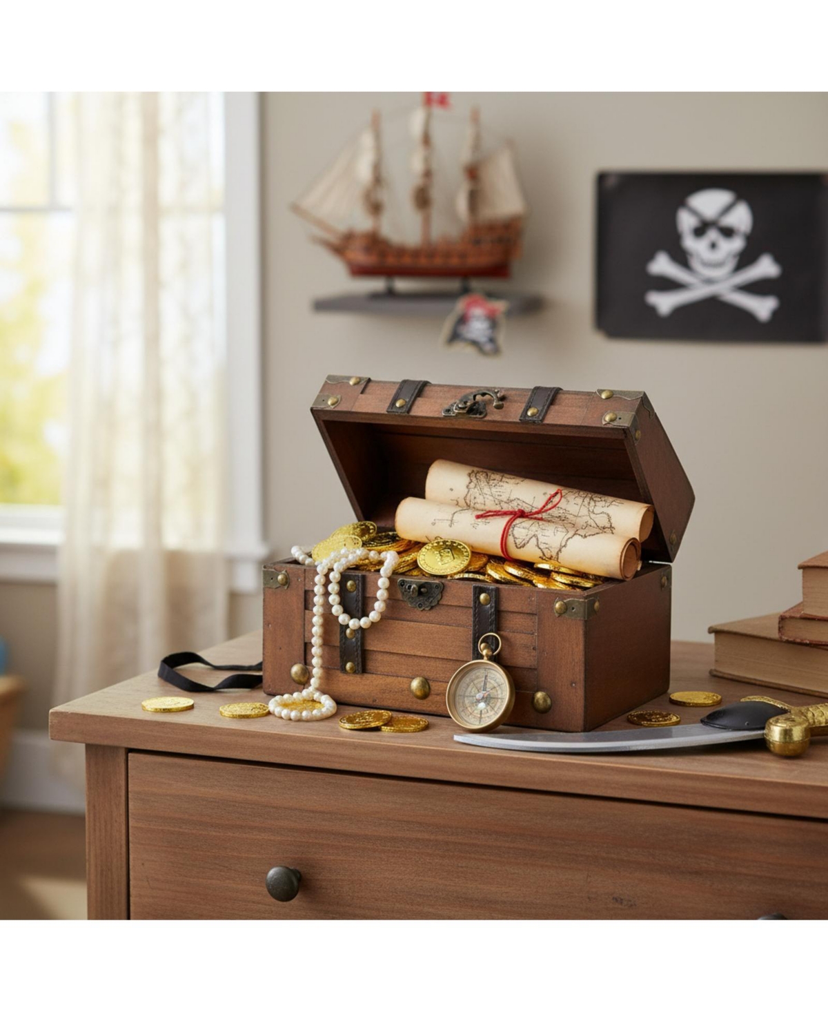 Yigii Small Wooden Treasure Chest Vintage Decorative Storage Box Hinged Lid Keepsakes Organizer
