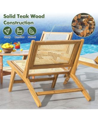 Teak Wood Dining Chair with Handwoven Rattan Seat and Backrest