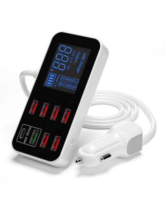 40W 8-Port Car Charger with PD20W Fast Charging and Digital Display