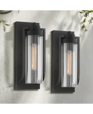 Bogota Modern Outdoor Wall Light Fixtures Set of 2 Textured 15 1/2" Clear Ribbed Glass for Post Exterior Barn