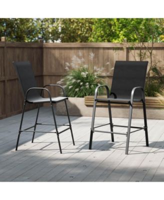 Outdoor Bar Stools Fabric Bar Height Stools with Armrests and Footrest
