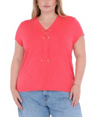 Plus Size V-Neck Front Tie Top