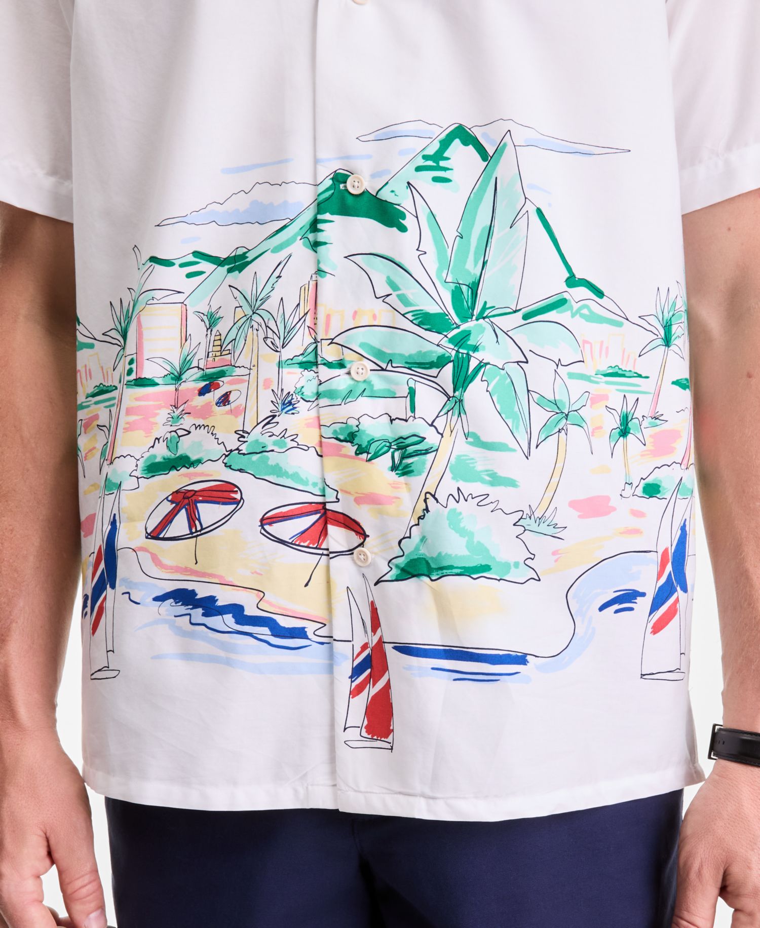 Men's Camp Collar Scenic Print Short-Sleeve Shirt