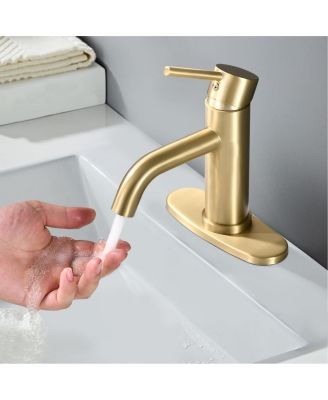 Brushed Stainless Steel Bathroom Faucet Universal 1 or 3 Hole ADA Compliant 6.57 Inch High Waterfall Spout