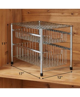Free Standing Pull Out Cabinet Organizer Double Sliding Wire Baskets Top Shelf Stackable Metal Storage