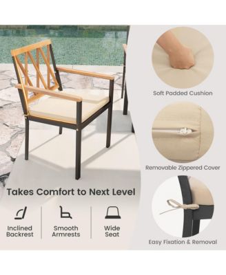 9 PCS Patio Dining Set Rectangular Dining Table w/ Acacia Wood Top Umbrella Hole