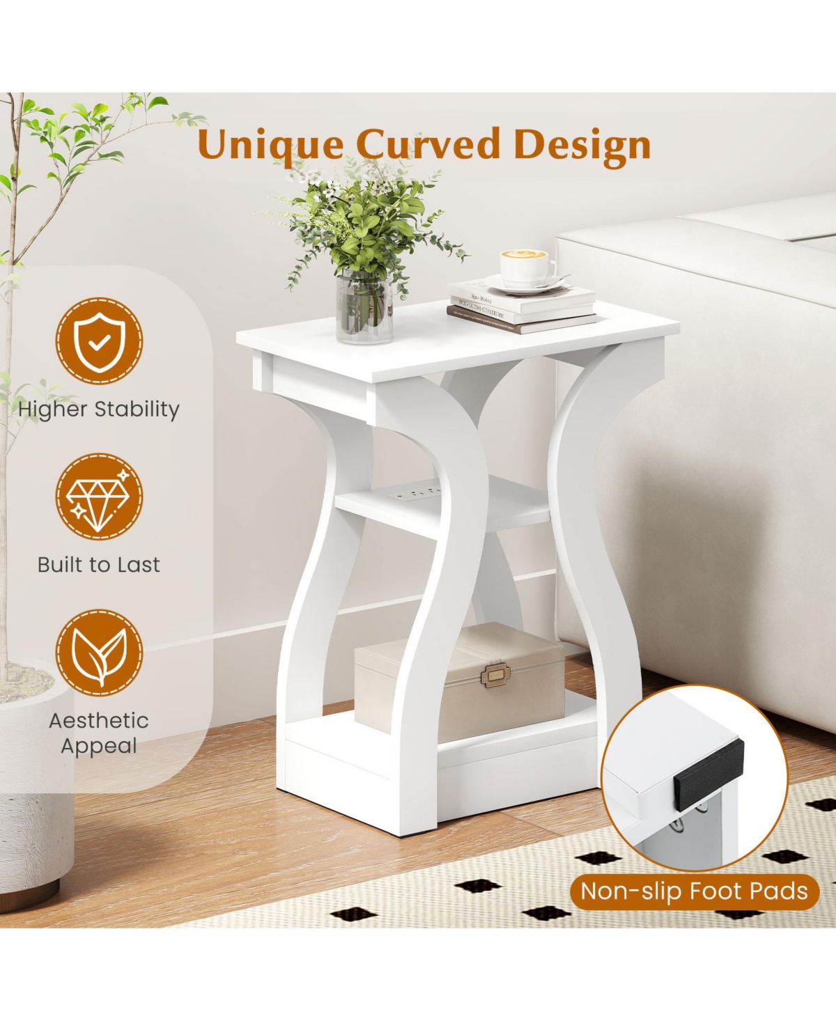 Sugift End Tables Set of Two with Charging Station and Shelves