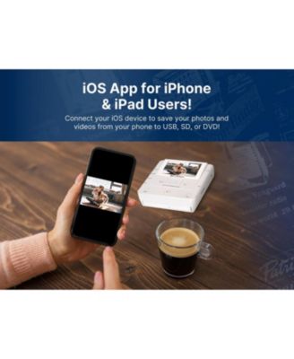 EMT-1200 Media Recorder with LCD Screen to Record Videos, Music, and Photos from Phone to DVD, USB, or Memory Card - White