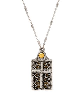 Silver Tone "Hear Oh Lord." Rectangle Cross Locket 28" Necklace